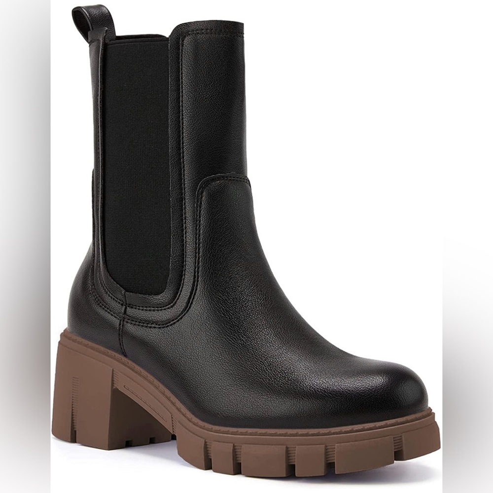 🖤🤎Platform Chelsea Boots with Chunky Block Heel (Black/Brown)